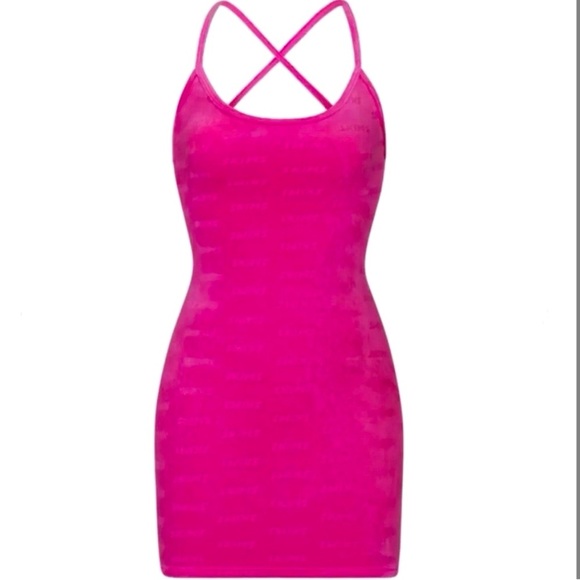 SKIMS Dresses & Skirts - 🎉 HOST PICK 🎉👍 SKIMS Logo Velour Slip Dress XL in Hot Pink- Rare, SOLD OUT 👍